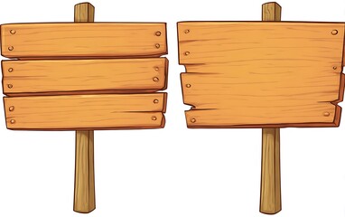 Two simple cartoon wooden signs, vector illustration, white background