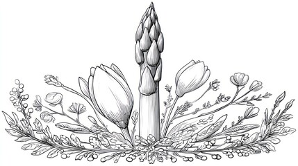 Asparagus and floral illustration