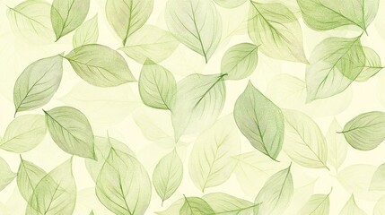 The stock photo shows a seamless texture of soft green, hand-drawn leaves.