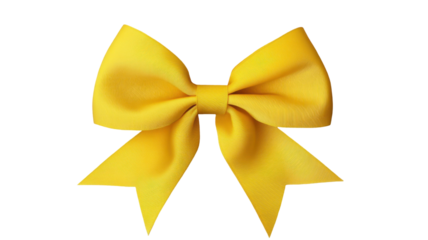 Bright yellow bow with satin texture and decorative loops isolated on white background