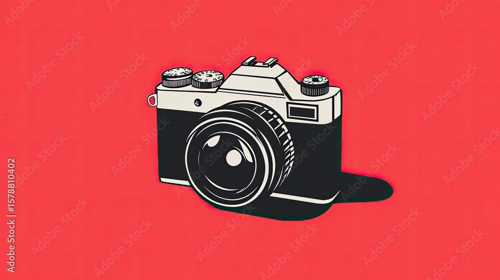 Poster a red background displays a camera icon in isolation.