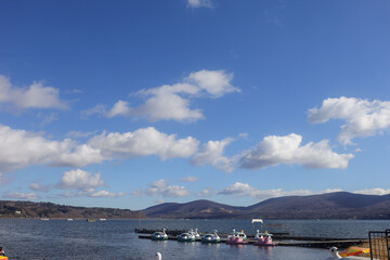 Lake Kawaguchiko is a beautiful lake near Mount Fuji