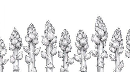 Asparagus buds in a horizontal row