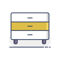 Bedside dresser vector icon. Chest of drawer