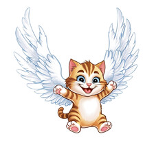 Cute Cartoon Kitten Illustration with a Happy Smile and Fluffy Fur
