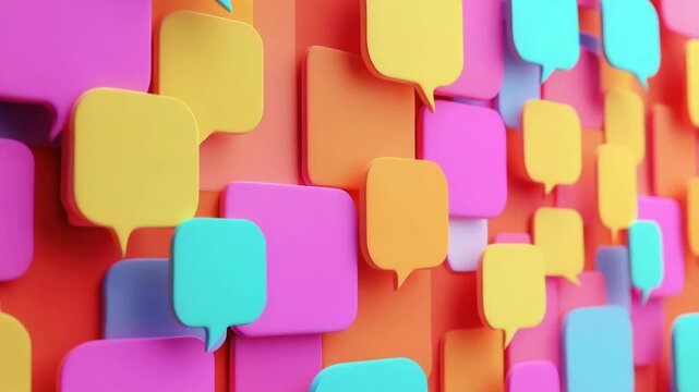 Vibrant and modern speech bubble pattern in a colorful collage background.