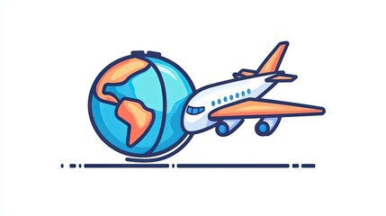 The stock photo shows a simple airplane flying above a globe.