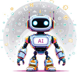 Colorful futuristic robot with ai symbol and futuristic background vector illustration.