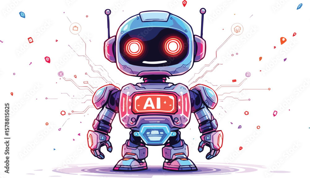 Poster friendly ai robot illustration with futuristic design and glowing led details representing artificia
