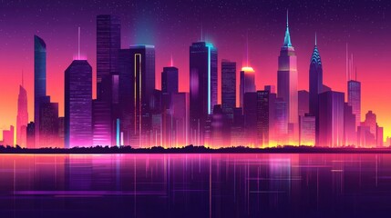 The stock photo shows a cityscape dominated by towering skyscrapers.