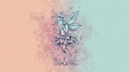 Pastel fairy sketch with floral details