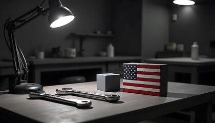 Labor Day Workshop Scene – American Flag, Wrenches & Wooden Work Table

Patriotic Labor Day Setting – Tools and Flag on Rustic Wood Surface

Wrenches and U.S. Flag – Classic Labor Day Workshop Table S