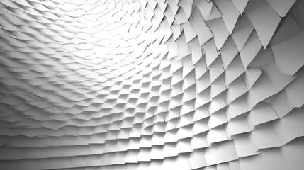 Futuristic white abstract background with geometric shapes and subtle gradient lighting.