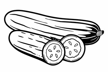 Two zucchinis and slices are isolated on white background