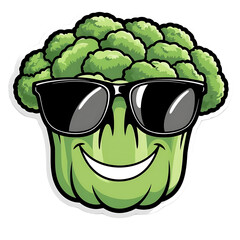 Cute Broccoli Cartoon with Happy Face and Green Florets

