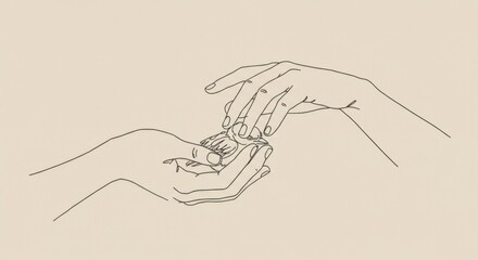Elegant Minimalistic Line Art of Hands Gently Holding a Fragile Bird