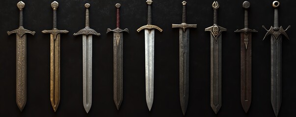 Collection of medieval swords.  Ancient weapons,  battle ready.