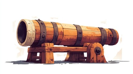 Wooden cannon illustration.  Vintage style, pirate theme.  Game asset.