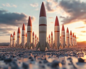 Many nuclear missiles 3D rendered illustration