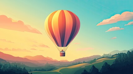 Fototapeta premium A vibrant hot air balloon gracefully floats across a serene sky in the stock photo.