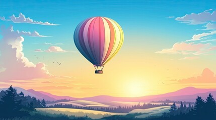 Fototapeta premium A hot air balloon floats gracefully in a clear blue sky.