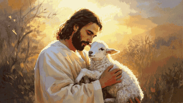 Haven&rsquo;s Hold Jesus is holding a lamb isolated watercolor vector illustration svg