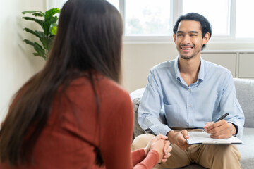 mental health care therapy concept, psychologist counseling to anxiety patient and giving guidance...