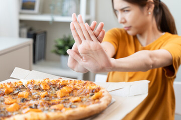 person on diet session choose to stop high calories meal.