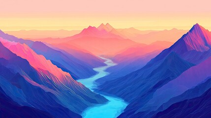 The stock photo shows a scenic mountain range with a flowing river.