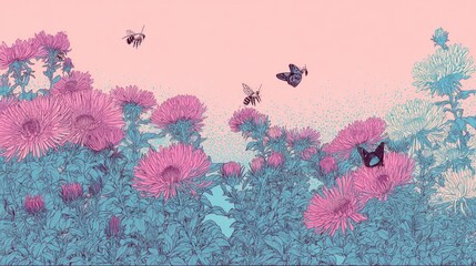 Floral field, pastel hues