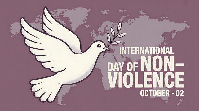 International day of non violence dove with olive branch over world map - Powered by Adobe