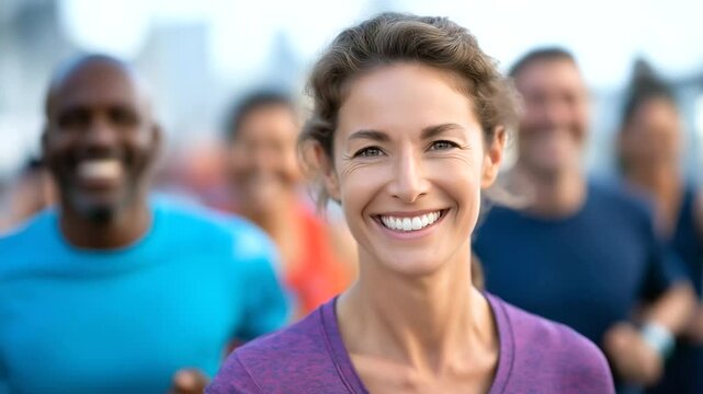A lively group of runners participating in a colorful marathon gathering. - Powered by Adobe