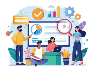 Social media campaign planning flat vector art