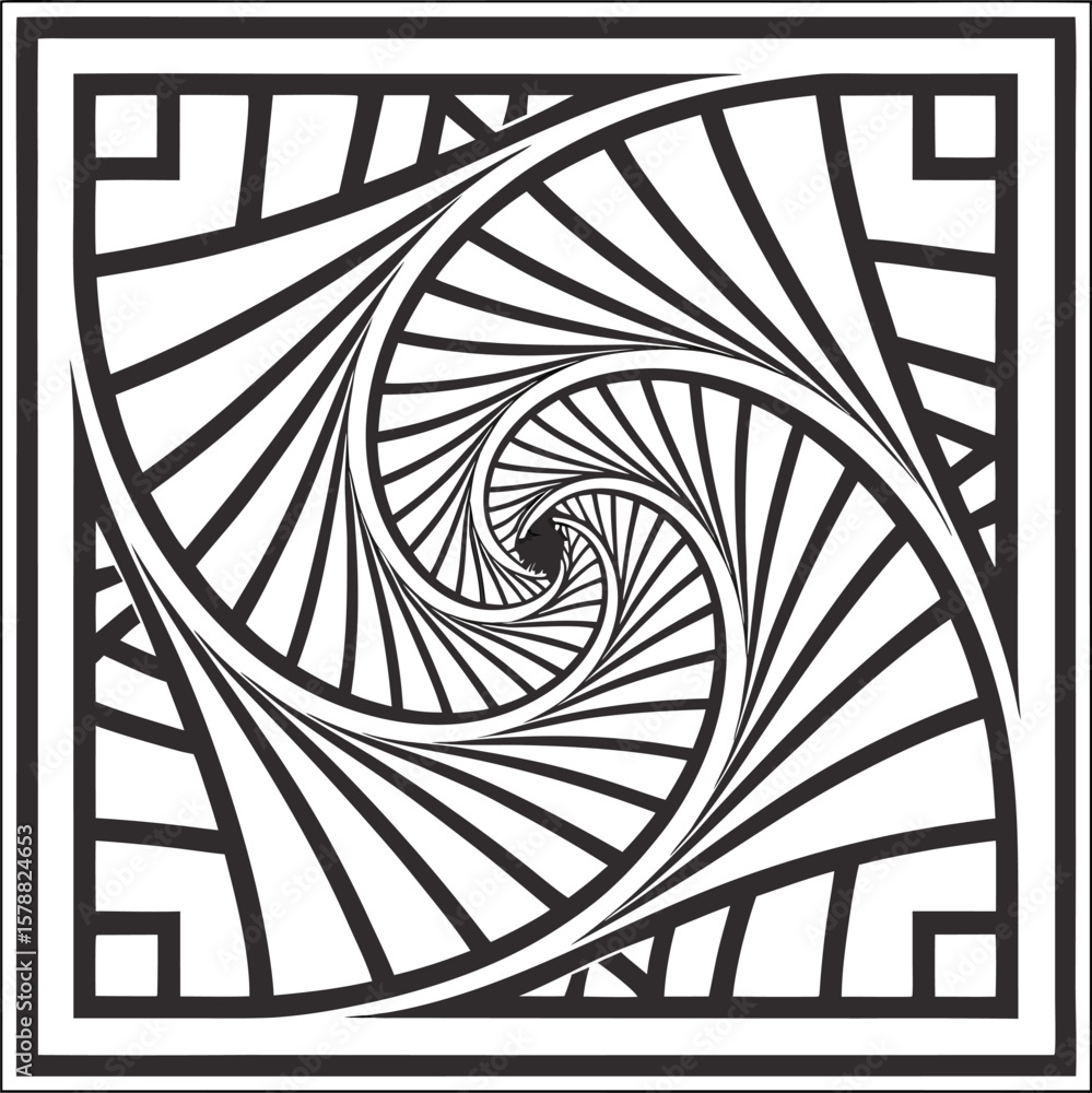 Poster black and white abstract vector illustration with a circular wheel pattern design element