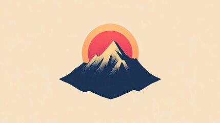 A vector logo shows a mountain peak silhouetted against a vibrant sunrise.