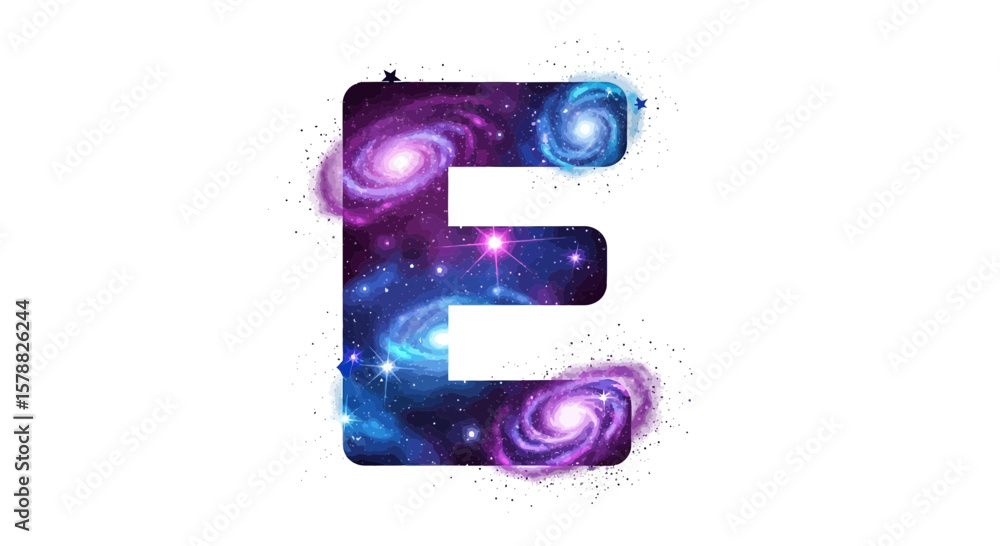 Fototapete vector letter e galaxy space cosmic alphabet initial typography design for education and creative pr