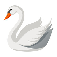 Fototapeta premium Cartoon cute white swan with a graceful neck. Water bird. Isolated vector illustration on a white background