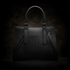 Elegant black leather handbag with a textured design captured in a studio photograph