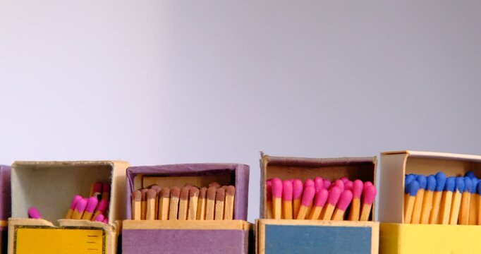 old matchbox moving horizontally on white background