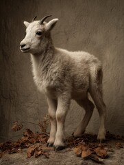 Fototapeta premium Playful mountain goat kid in studio setting artistic photography soft lighting natural environment unique perspective