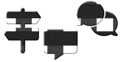 3d black and white checkered pattern  Signs and speech icon on Transparent Background