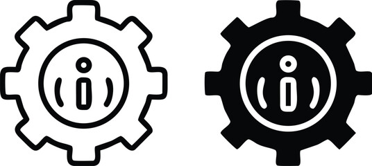 Gear Info Icon Vector – Black and White Information Settings Cog Symbol Illustration