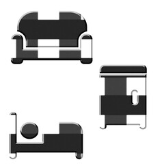 3D black and white checkered pattern bedroom icon vector illustration