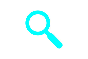 Magnifying glass search icon in cyan blue on transparent background for web design and interface overlays