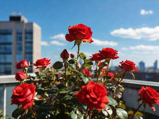 Obraz premium Red roses in a flower garden