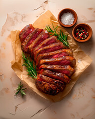 Sliced Medium-Rare Steak with Herbs and Seasoning