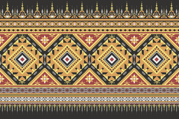 Native tribal seamless Yellow and white pattern on black background.