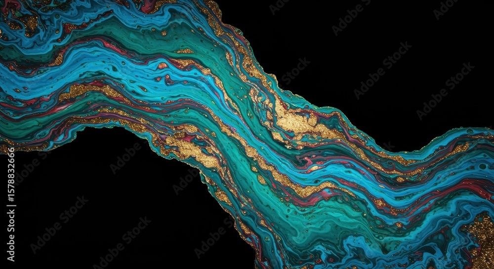Poster abstract teal and gold swirl: a mesmerizing abstract artwork featuring a swirling blend of teal and 