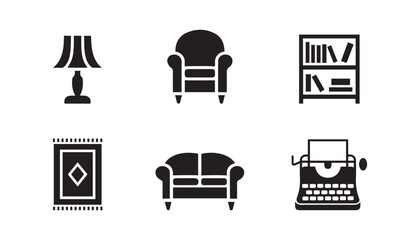 Home Interior Icons Set Minimal Furniture and Decor Vector Collection