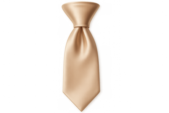 Elegant beige silk tie, perfect for formal occasions, isolated on a transparent background for easy integration into designs
